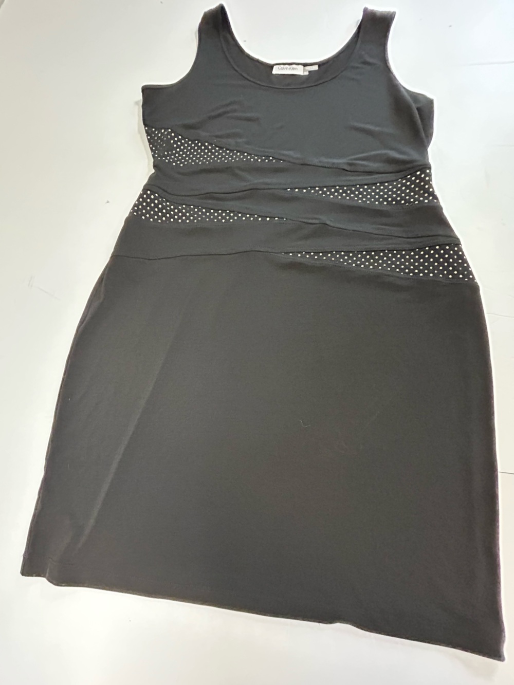 Calvin Klein Black Sleeveless Mini Dress with Dotted Pattern Waist